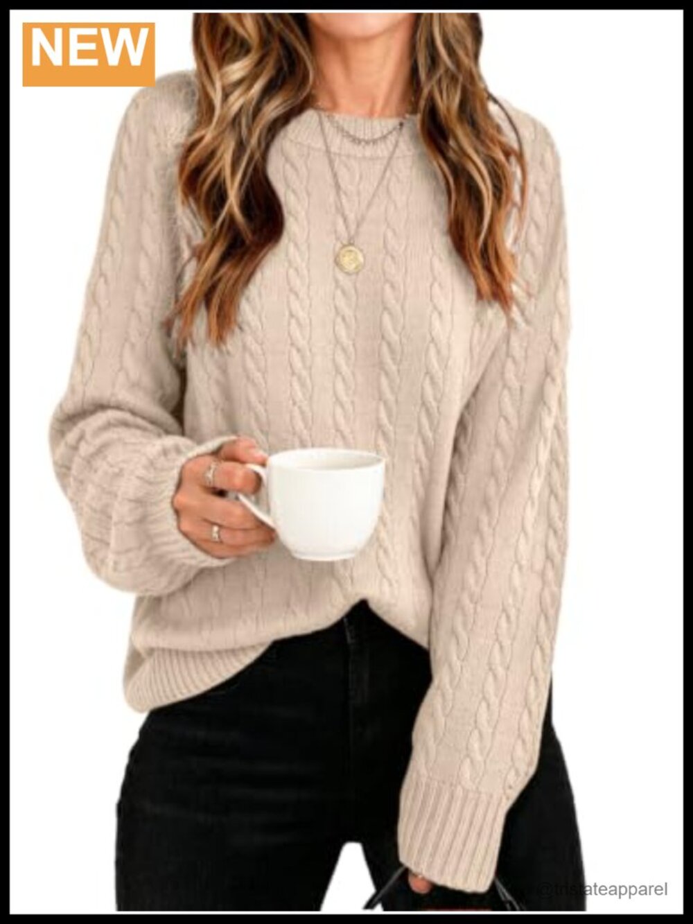 Women's Cable Knit Long Sleeve Crewneck Pullover Sweater, Lightweight Fall